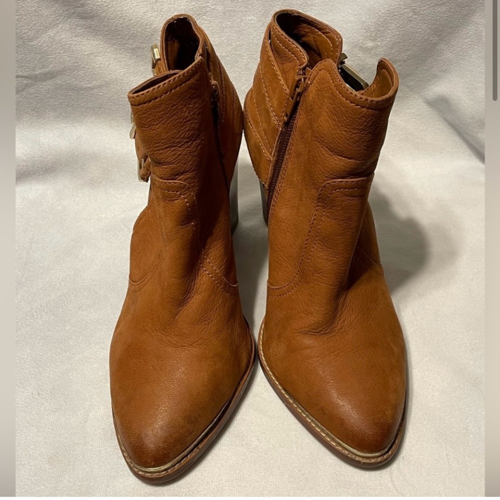 Gianni Bini Tan Ankle Booties with Buckle Accents - Picture 2 of 5